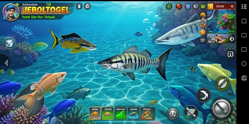 Screenshot menunjukkan gameplay seru dalam JEBOLTOGEL Tembak Ikan.