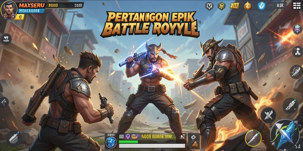 Gameplay seru di MAXSERU dengan aksi Battle Royale yang mendebarkan.