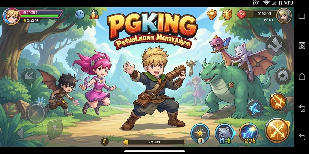 Screeshot PGKING menampilkan aksi permainan yang epik dan karakter anime.