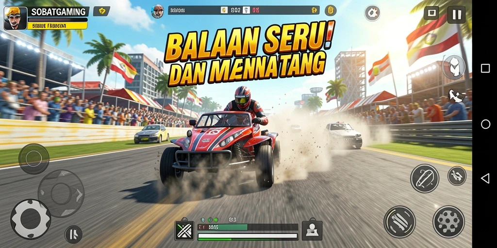 Gameplay Racing yang mendebarkan dan penuh warna.